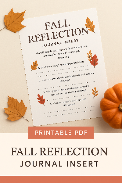 Fall reflection journal insert with leaves and pumpkin on a beige background