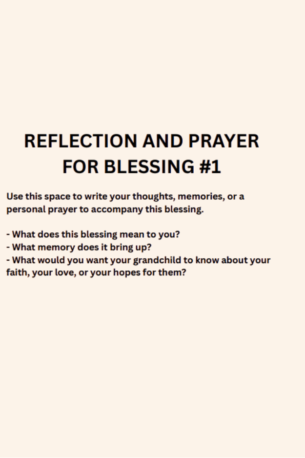 Christian reflection and prayer journal page for grandparents, encouraging personal faith reflection, memories, and blessings for grandchildren.