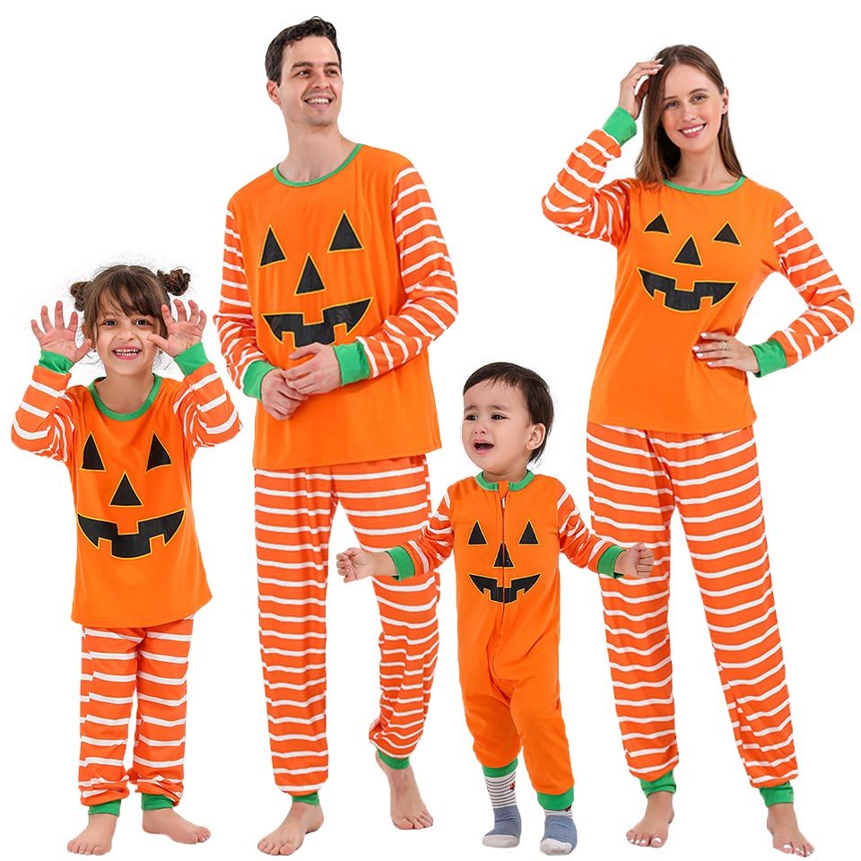 Family Pajamas Orange Halloween Set