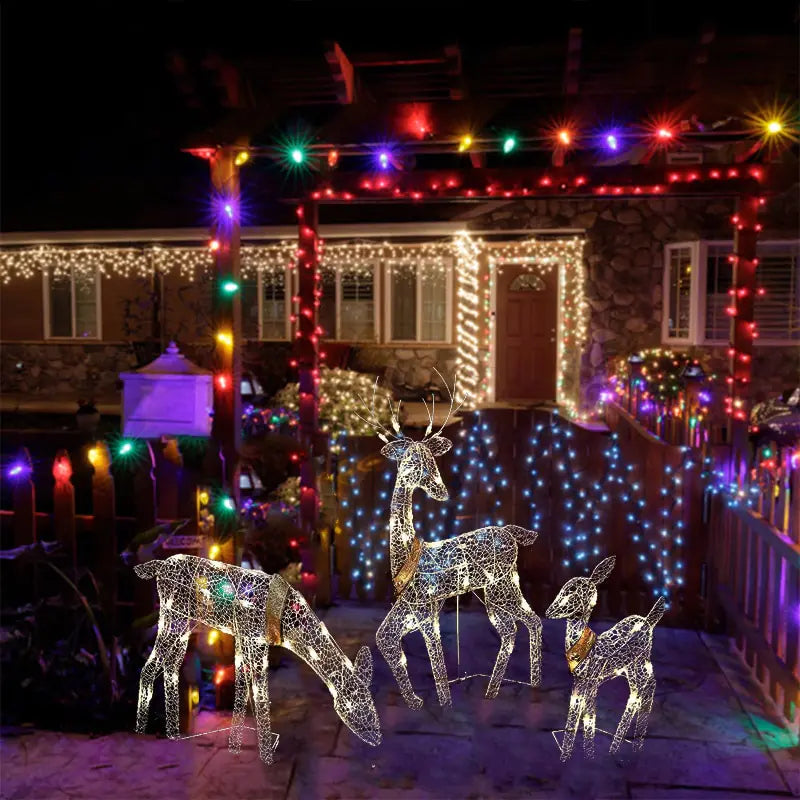 3-Piece Christmas LED Wrought Iron Deer Set: Elegant Holiday Decor