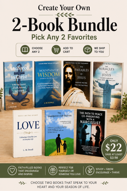 Create Your Own 2-Book Bundle featuring seven eligible Christian books by L. M. Duvall, with customers choosing any two for $22.