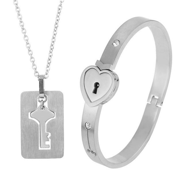 Couple Love Lock, Bracelet, Key Set, Necklace