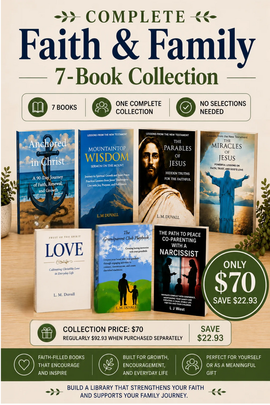 Complete Faith & Family 7-Book Collection featuring seven Christian books by L. M. Duvall for $70, with no selections needed.