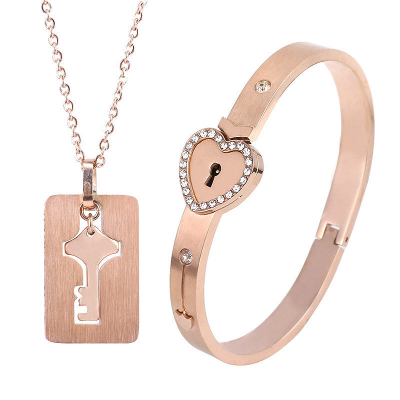 Couple Love Lock, Bracelet, Key Set, Necklace