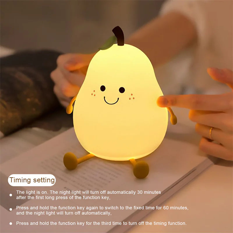 Charming USB Rechargeable Pear Fruit Night Light for Cozy Spaces