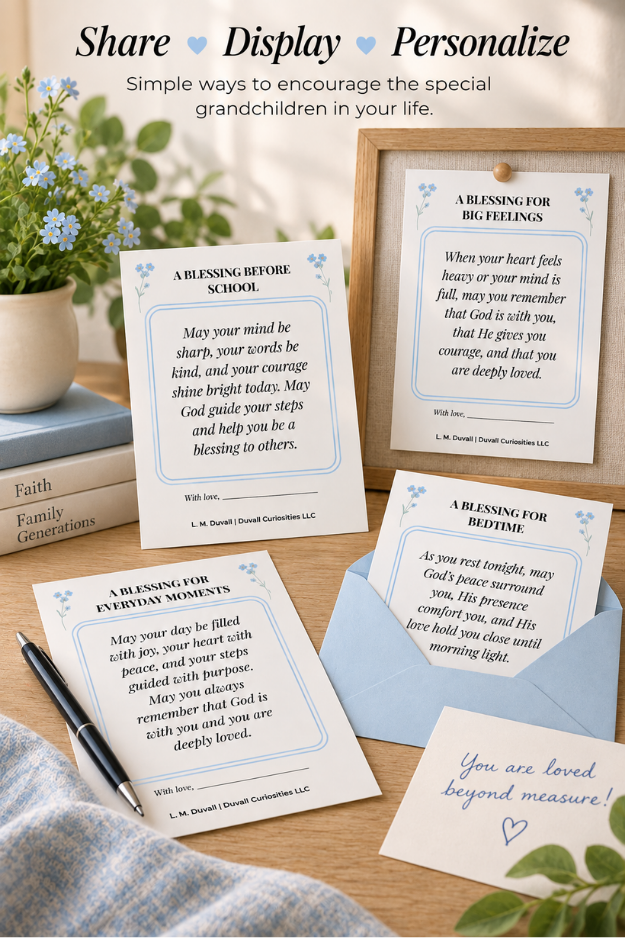 Printable Christian grandparent blessings displayed, personalized, and tucked into an envelope to encourage grandchildren with faith and love.