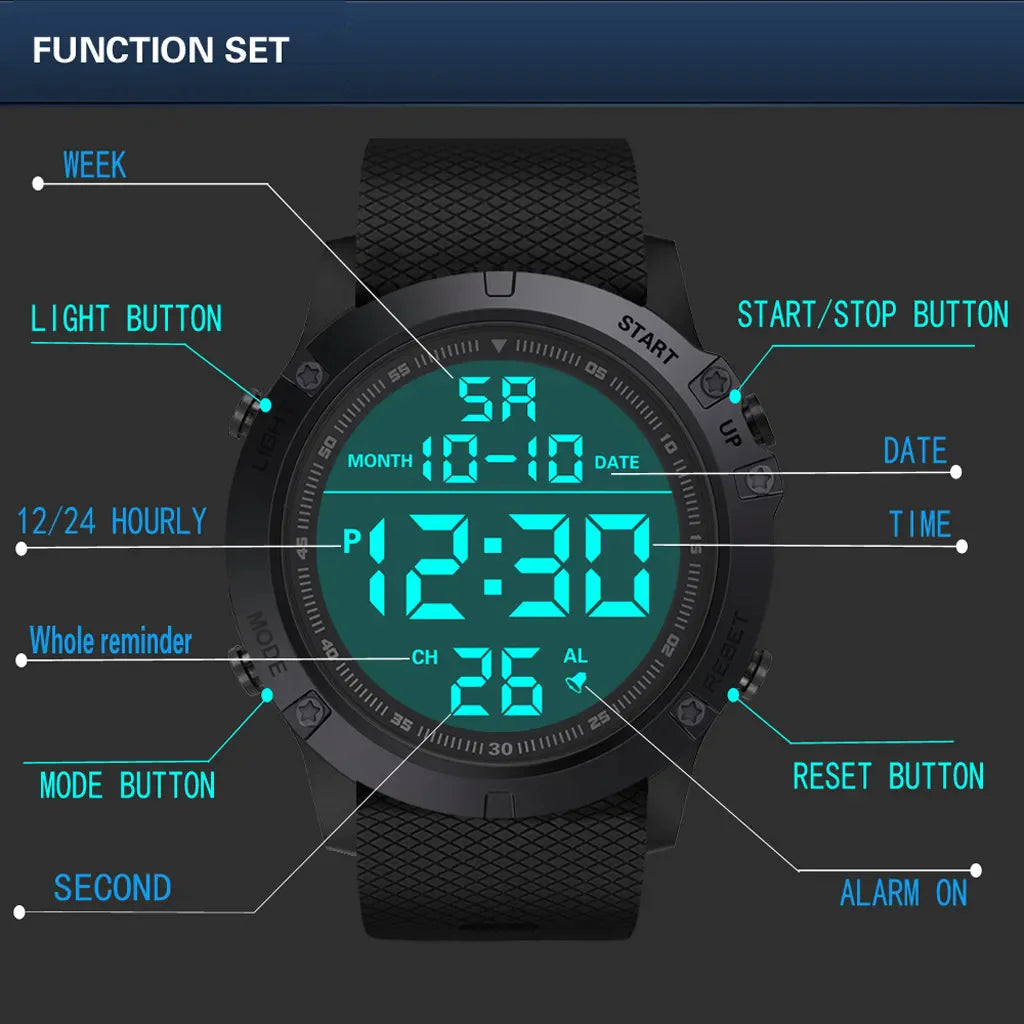 Waterproof Digital Sports Watch Military Tactical LED Backlight Wristwatch