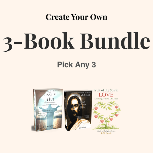 Create your own 3-book bundle with Christian faith books including Parables of Jesus, Miracles of Jesus, and Fruit of the Spirit Love