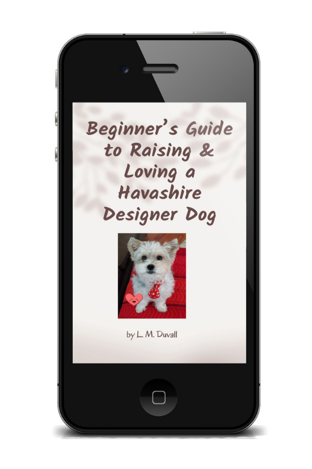 Digital ebook cover of Raising and Loving a Havashire Designer Dog displayed on a mobile device.