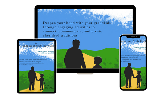 Silhouette of a family on a digital device screen with text about connecting with grandchildren.