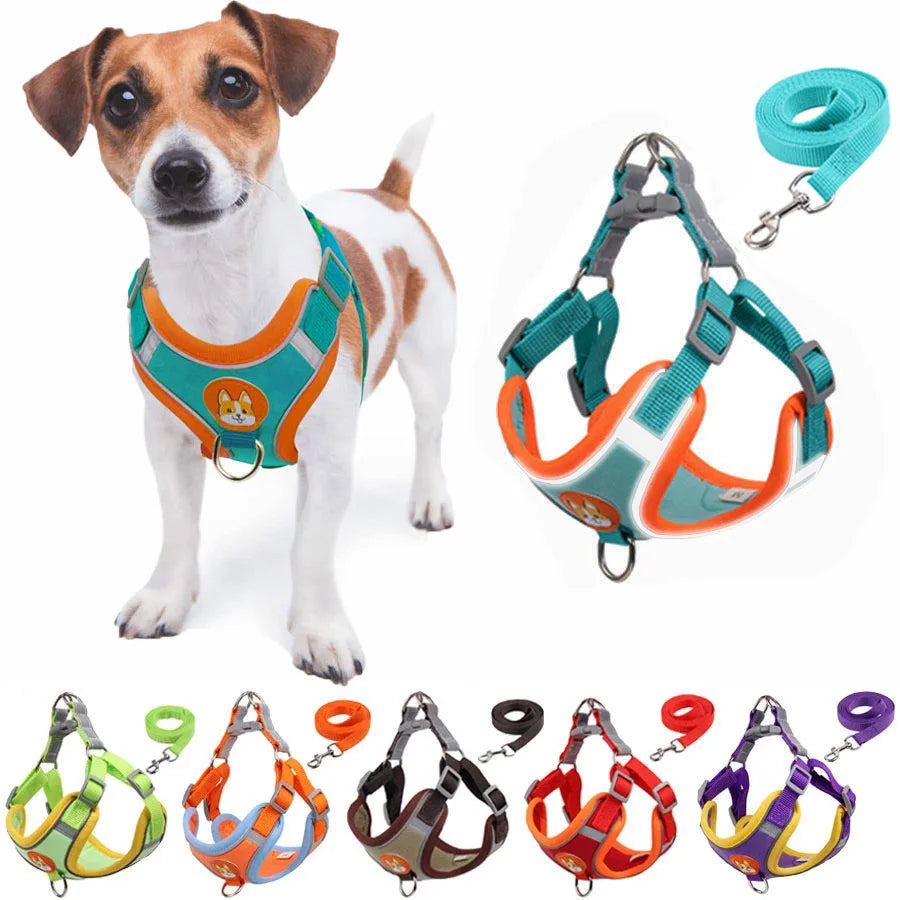 Pet dog reflective harness and leash set