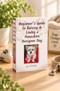 Beginner’s Guide to Raising & Loving a Havashire Designer Dog by L. M. Duvall displayed with dog-themed accessories.