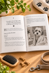 Havashire grooming guide interior pages showing coat care and brushing tips from Beginner’s Guide to Raising & Loving a Havashire Designer Dog.