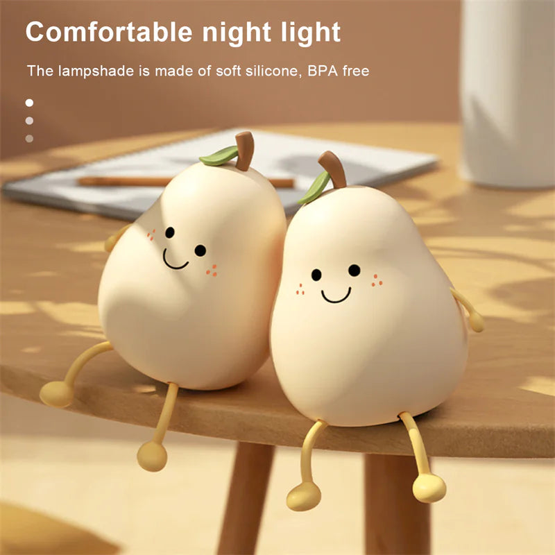 Charming USB Rechargeable Pear Fruit Night Light for Cozy Spaces