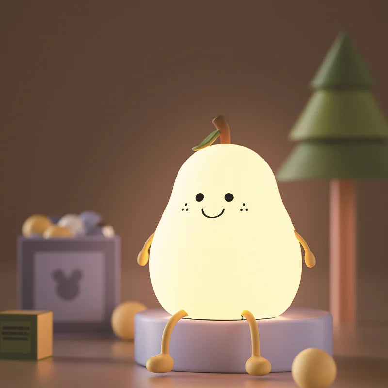 Charming USB Rechargeable Pear Fruit Night Light for Cozy Spaces