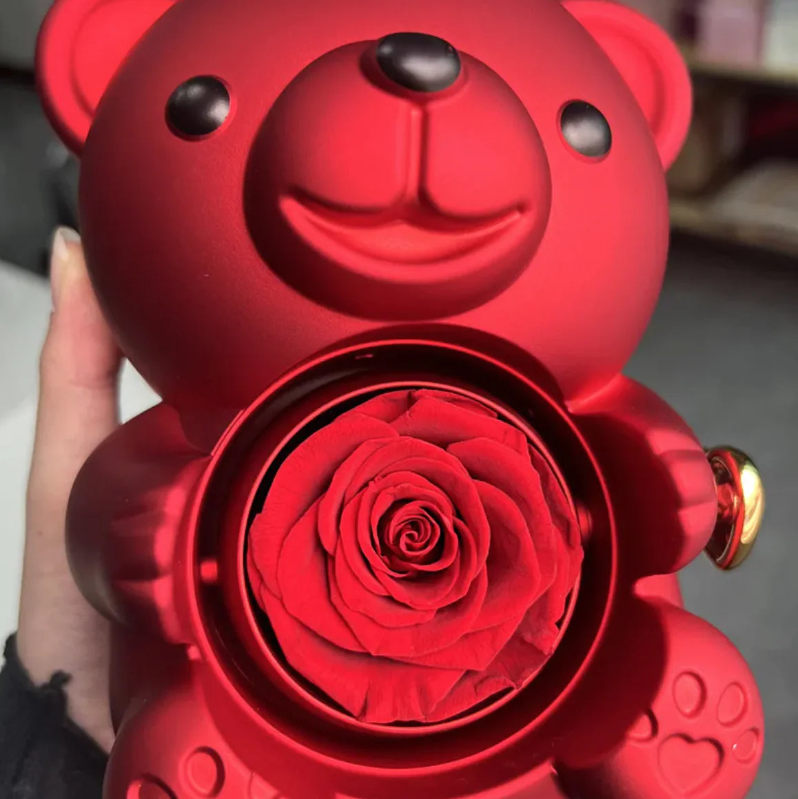 Rotating Bear Rose Jewelry Gift Box - Unique, Elegant Keepsake Holder