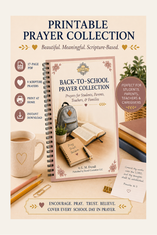“Back-to-School Prayer Collection printable with 8 Scripture-based prayers for students, parents, teachers, and families.”