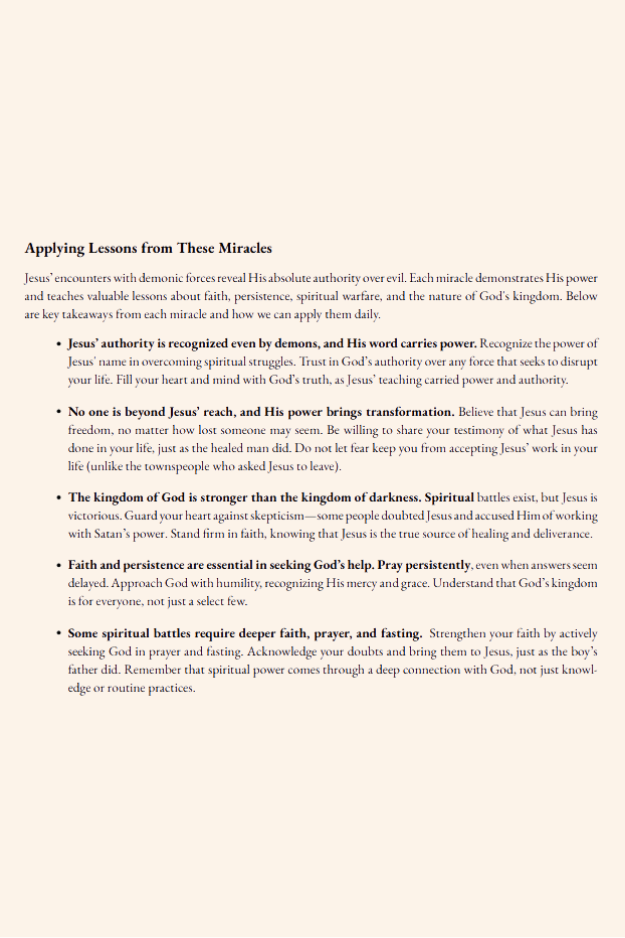 Christian teaching page applying lessons from the miracles of Jesus, highlighting faith, prayer, and God’s authority in everyday life.