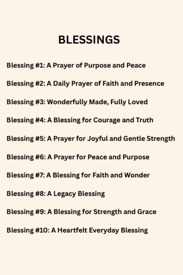 Christian blessings overview page listing prayer-based blessings focused on faith, purpose, peace, and spiritual encouragement for the next generation.