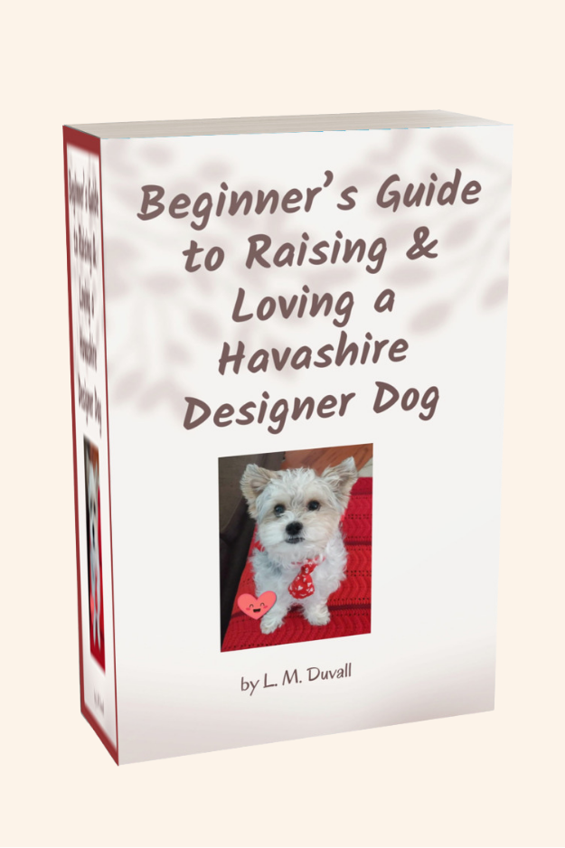 Book titled 'Beginner's Guide to Raising & Loving a Havashire Designer Dog' on a beige background