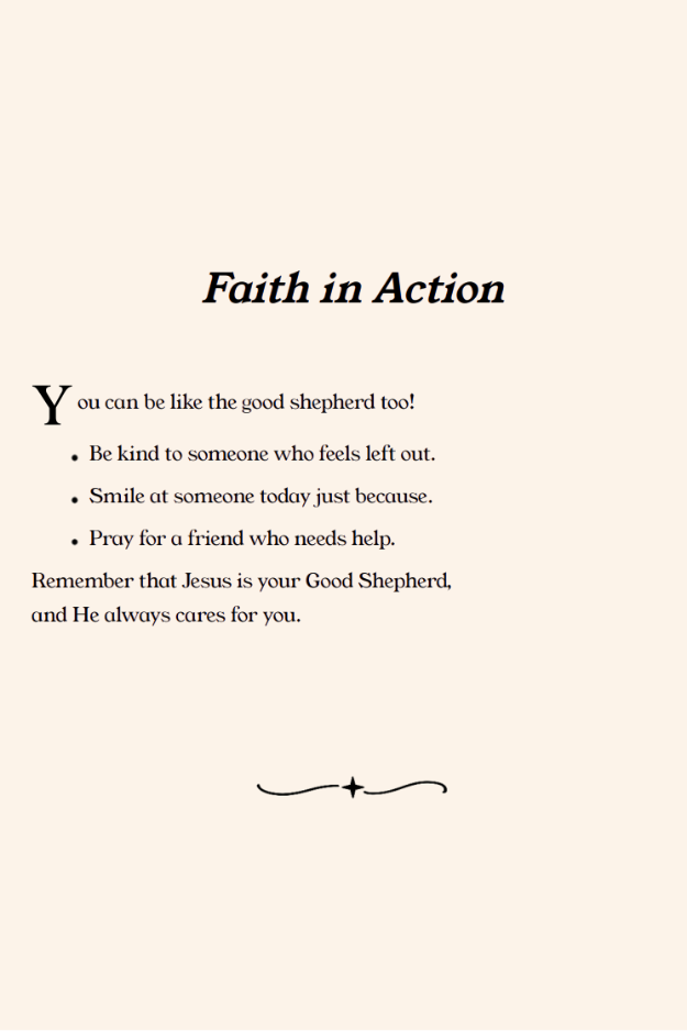 Faith in Action page from Parable Adventures with Jesus encouraging children to practice kindness and follow Jesus’ example.