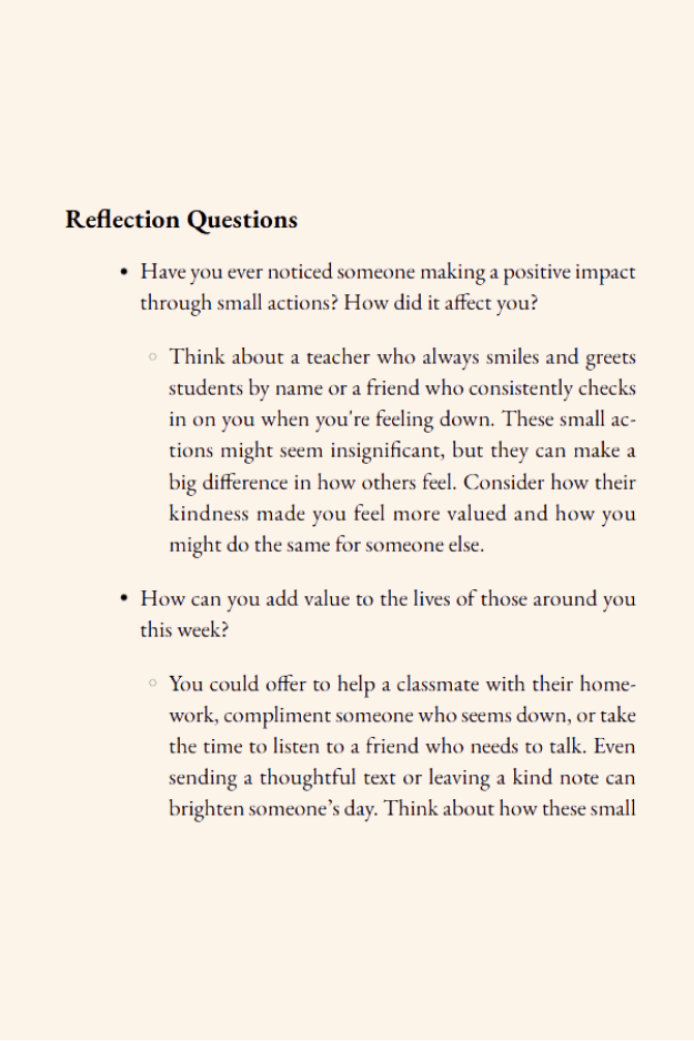 Interior reflection questions page from Mountaintop Wisdom, featuring guided prompts that encourage personal application of Jesus’ teachings.