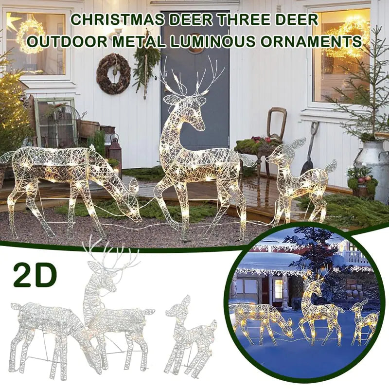 3-Piece Christmas LED Wrought Iron Deer Set: Elegant Holiday Decor