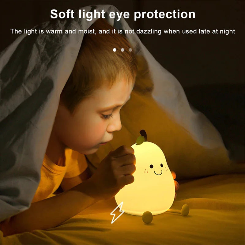 Charming USB Rechargeable Pear Fruit Night Light for Cozy Spaces