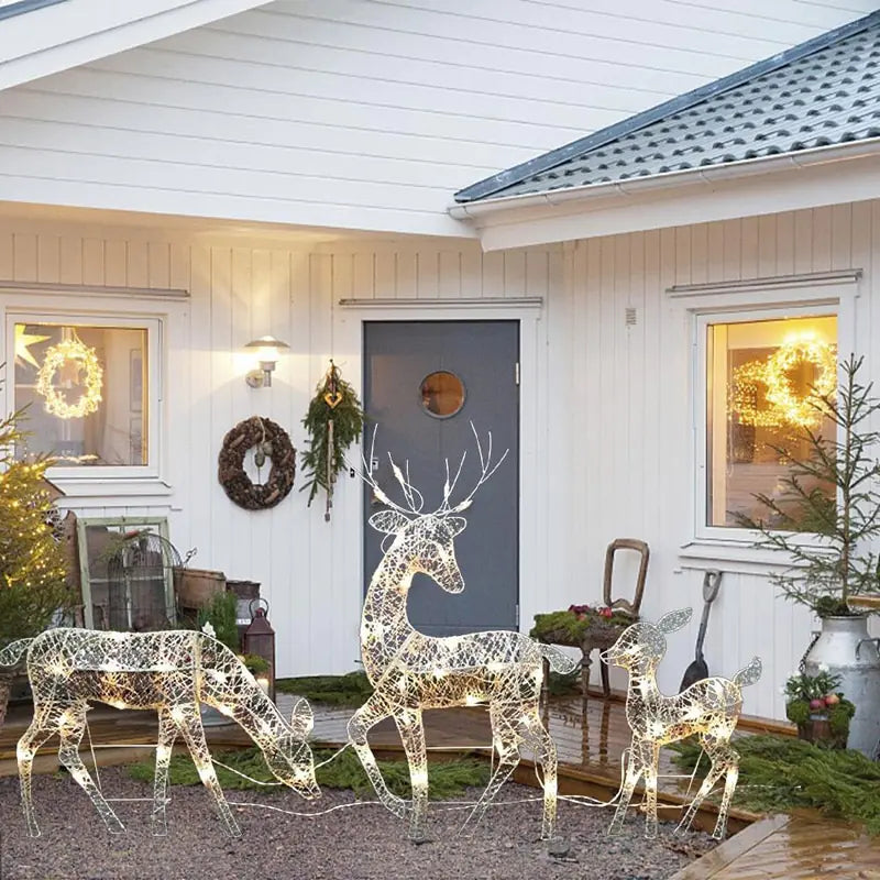 3-Piece Christmas LED Wrought Iron Deer Set: Elegant Holiday Decor