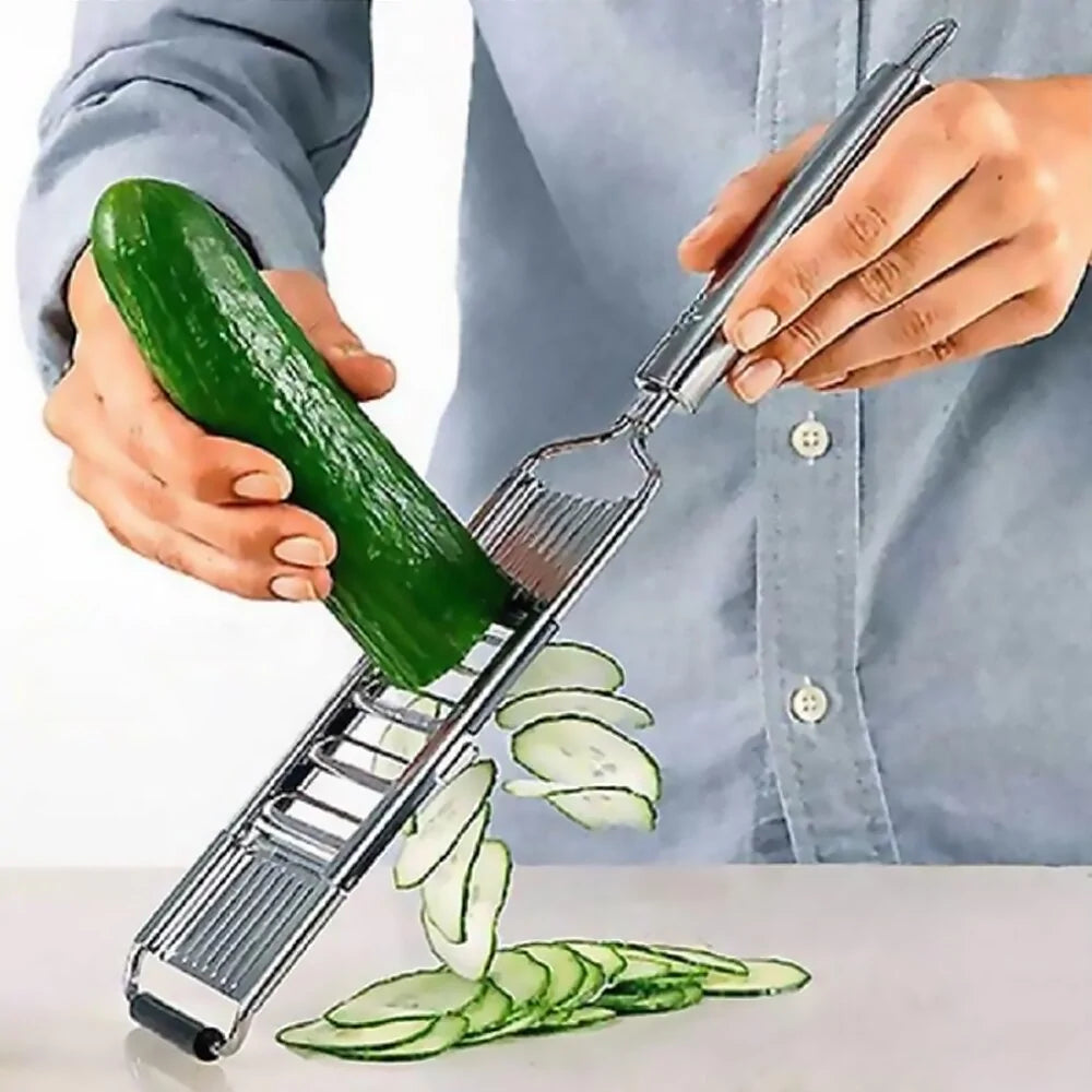 Slicing cucumber with vegetable slicer