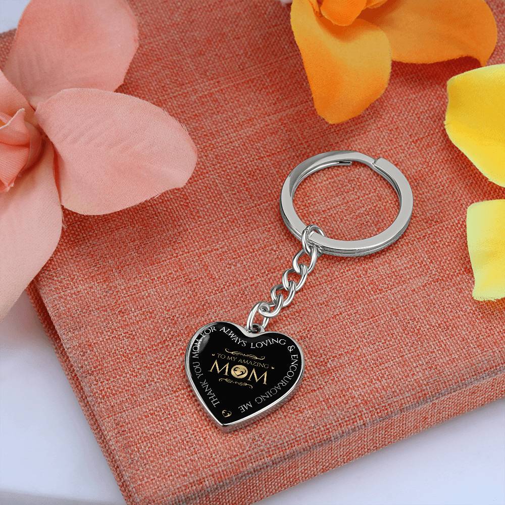 To My Amazing Mom - Thank You - Heart Keychain