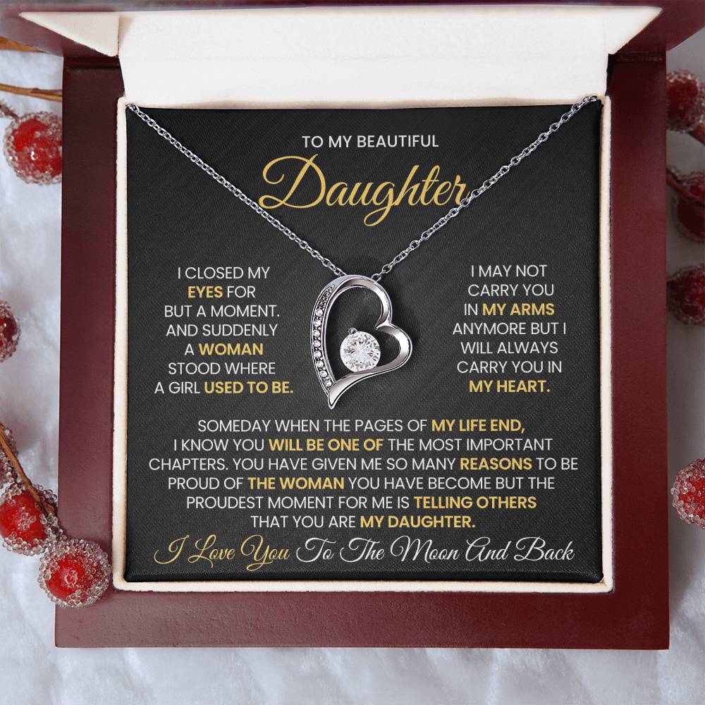 To My Beautiful Daughter Forever Love Necklace Love You to the Moon and Back