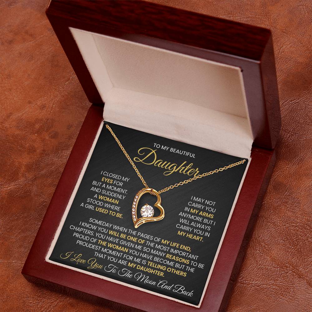 To My Beautiful Daughter Forever Love Necklace Love You to the Moon and Back