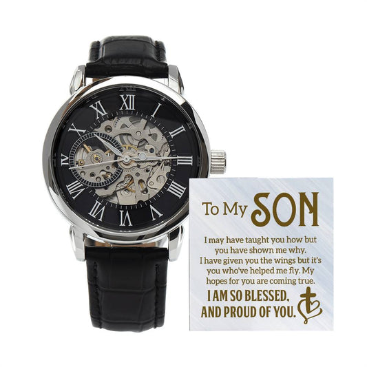 To My Son Men's Openwork Watch with Message Card