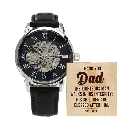 Thank you Dad Men's Openwork Watch with Message Card