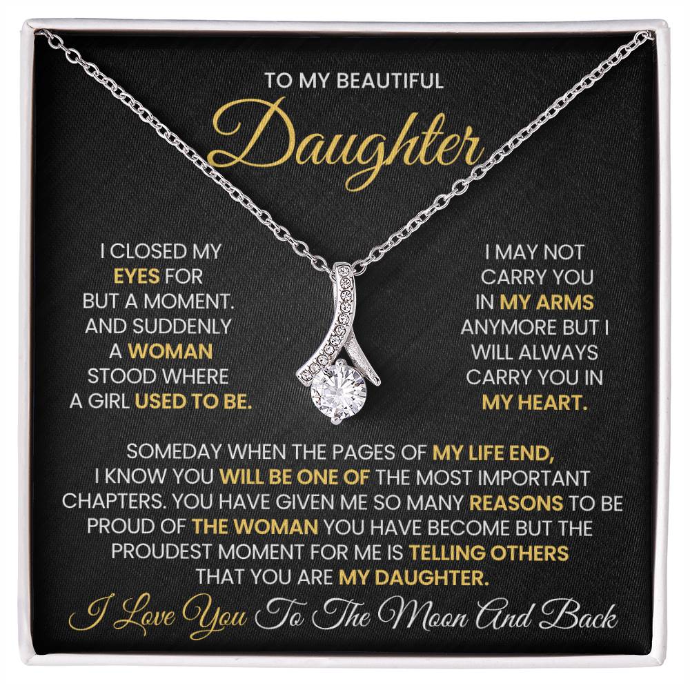 To My Beautiful Daughter Love You To the Moon and Back Alluring Beauty Necklace