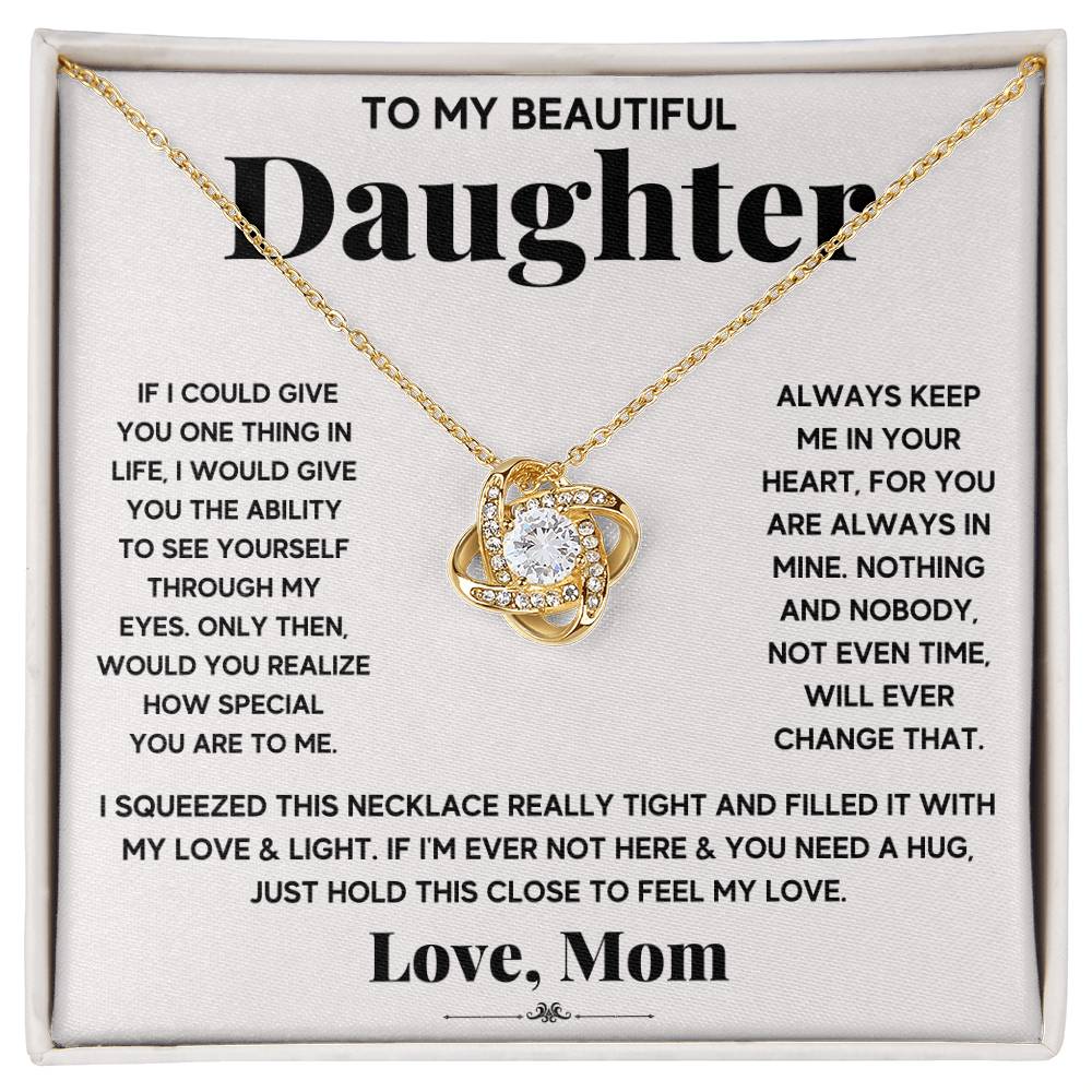 To My Beautiful Daughter Love Knot Necklace with Message Card