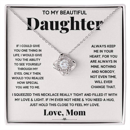 To My Beautiful Daughter Love Knot Necklace with Message Card