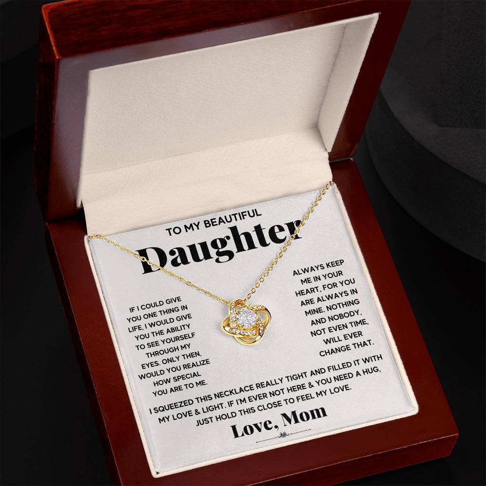 To My Beautiful Daughter Love Knot Necklace with Message Card