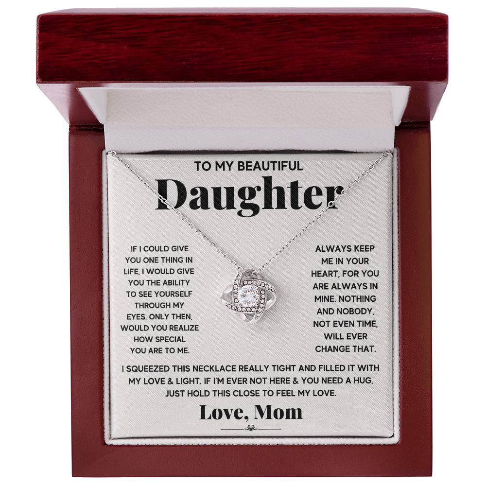 To My Beautiful Daughter Love Knot Necklace with Message Card