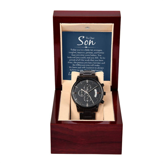 Black Chronograph Watch with message card for Son