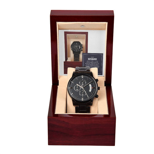 Black Chronograph Watch with message card for Husband