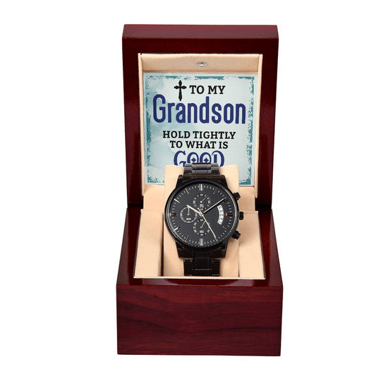 To My Grandson Black Chronograph Watch with Message Card