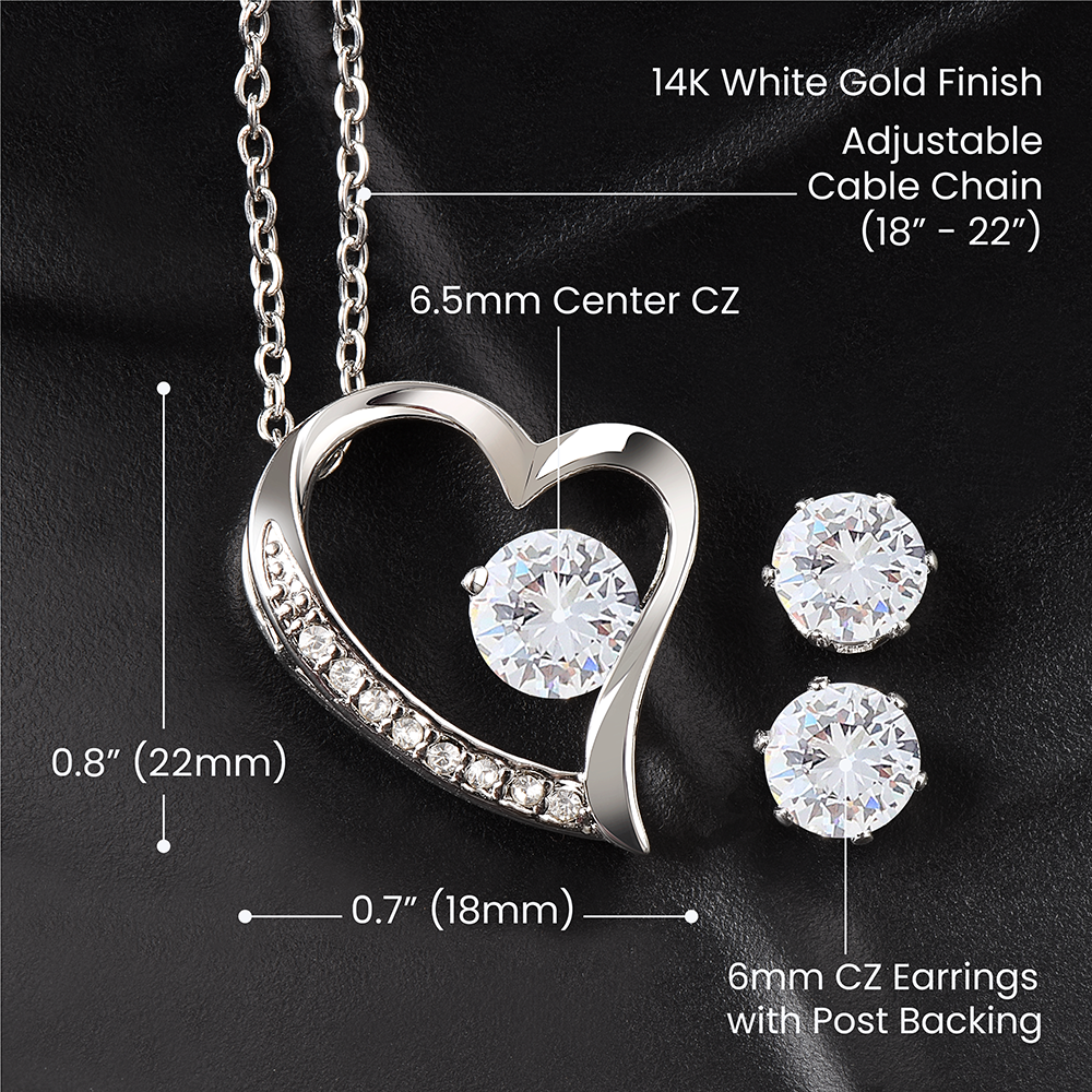 Forever Love Necklace + Clear CZ Earrings for Wife