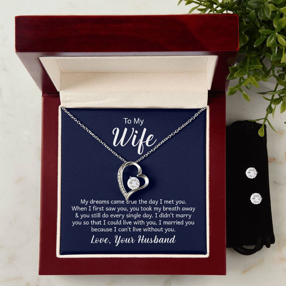 Forever Love Necklace + Clear CZ Earrings for Wife