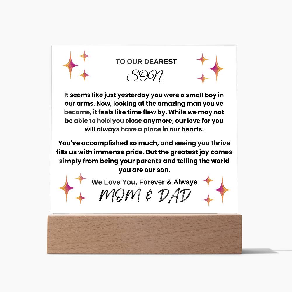 To Our Dearest Son from Mom and Dad Acrylic Plaque