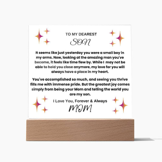 To My Dearest Son Acrylic Square Plaque from Mom