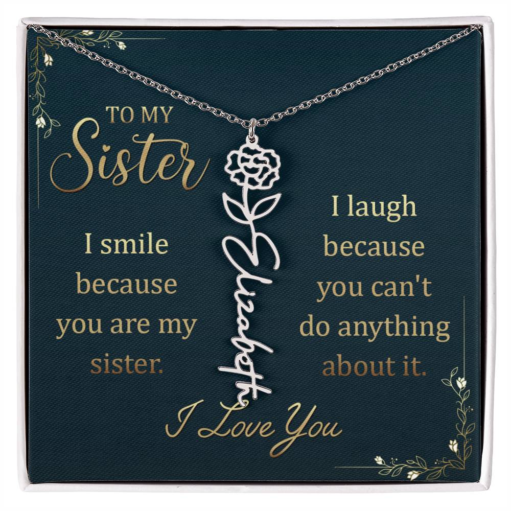 To My Sister Custom Flower Name Necklace