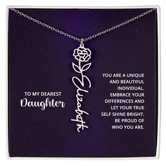 To My Dearest Daughter Custom Flower Name Necklace