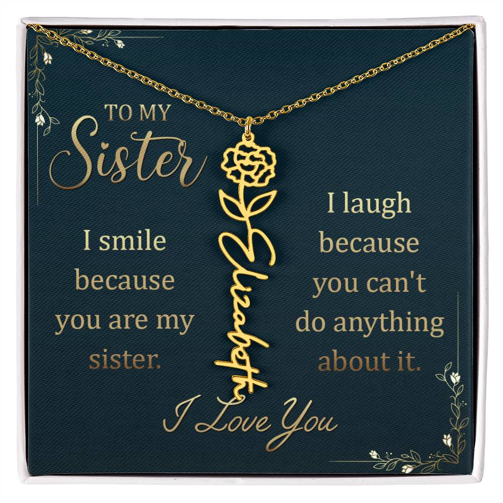 To My Sister Custom Flower Name Necklace